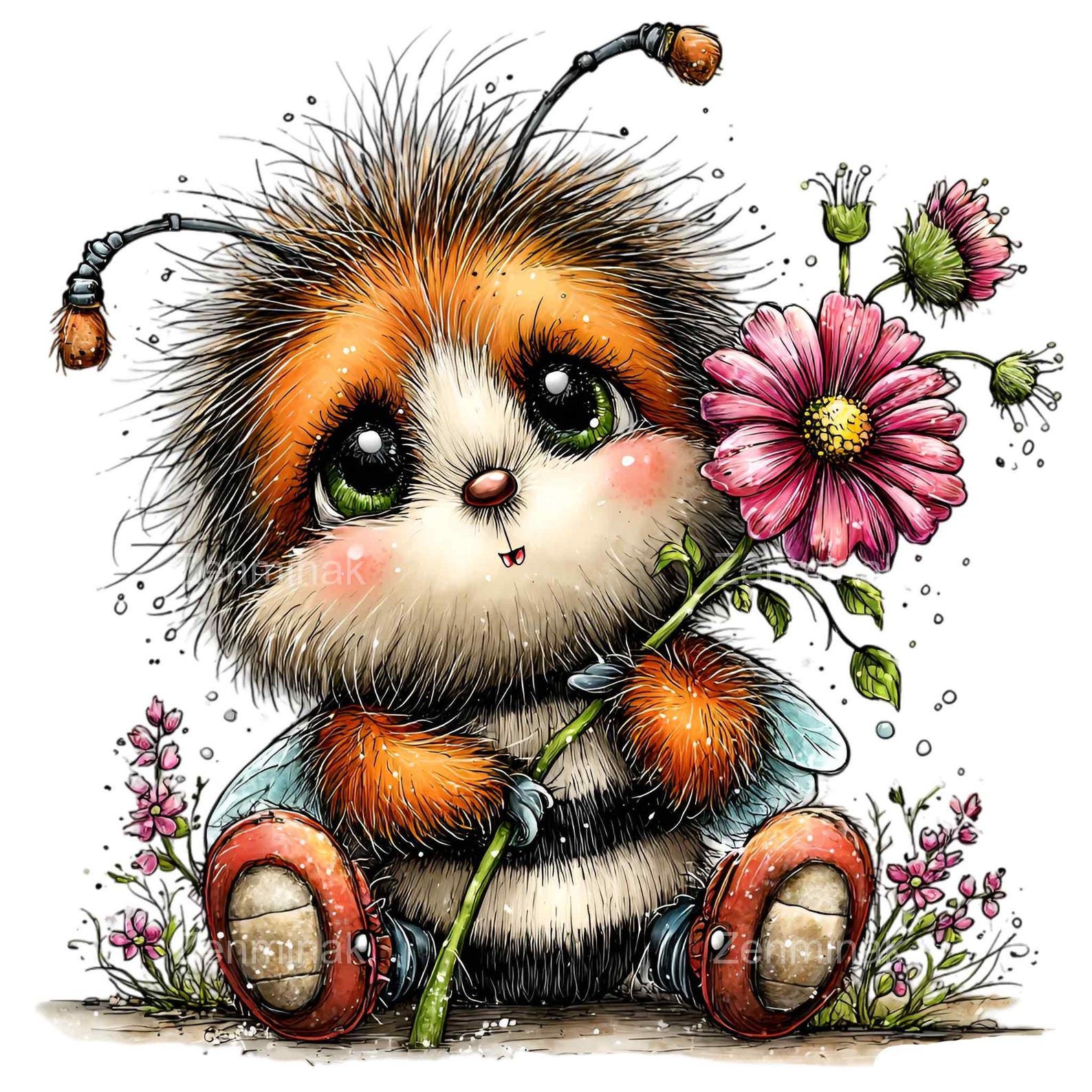 14 PNG Fuzzy Bumble Bee Clipart, Honey Bee With Flower, Spring Garden ...