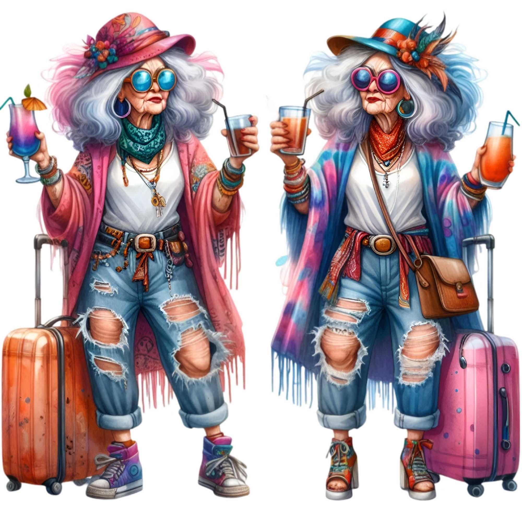 おしゃれなおばあちゃん旅行者 PNG | 12 のトレンディなシニア