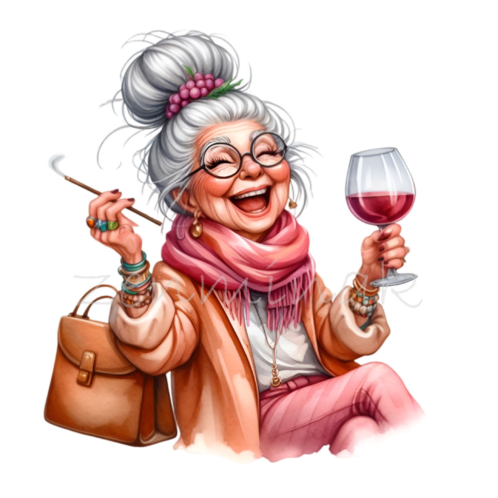 12 PNG Funny Wine Grandma Clipart – Eccentric Lady PNG – Quirky Elderly ...