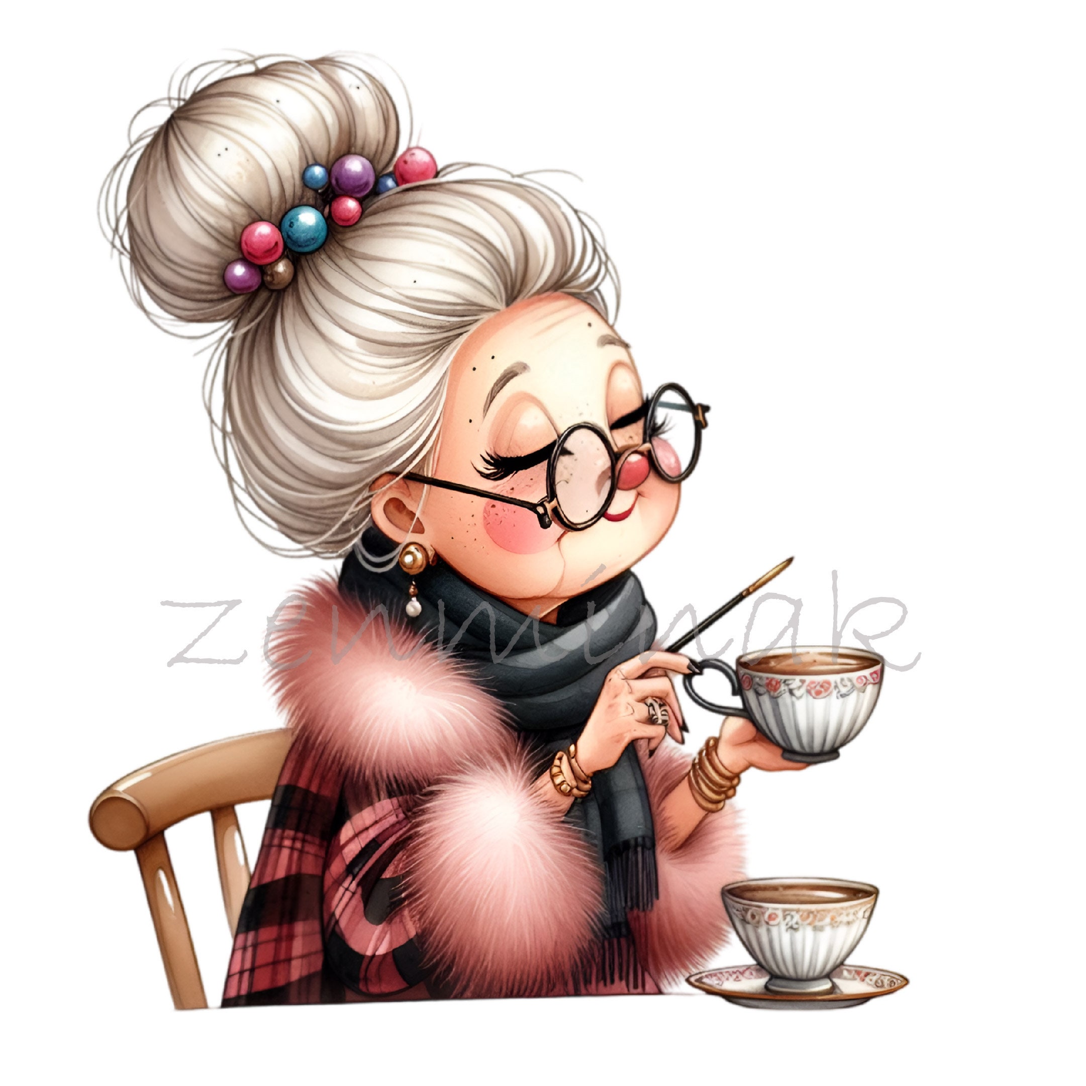 Senior Lady Drinking Coffee 12 PNG Funny Comics Grandma Cartoon ...