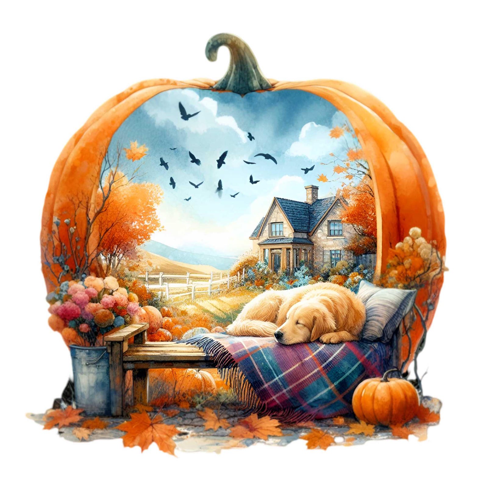 15 PNG Golden Retriever Pumpkin Fall Dog Clipart, Autumn Leaves - Etsy