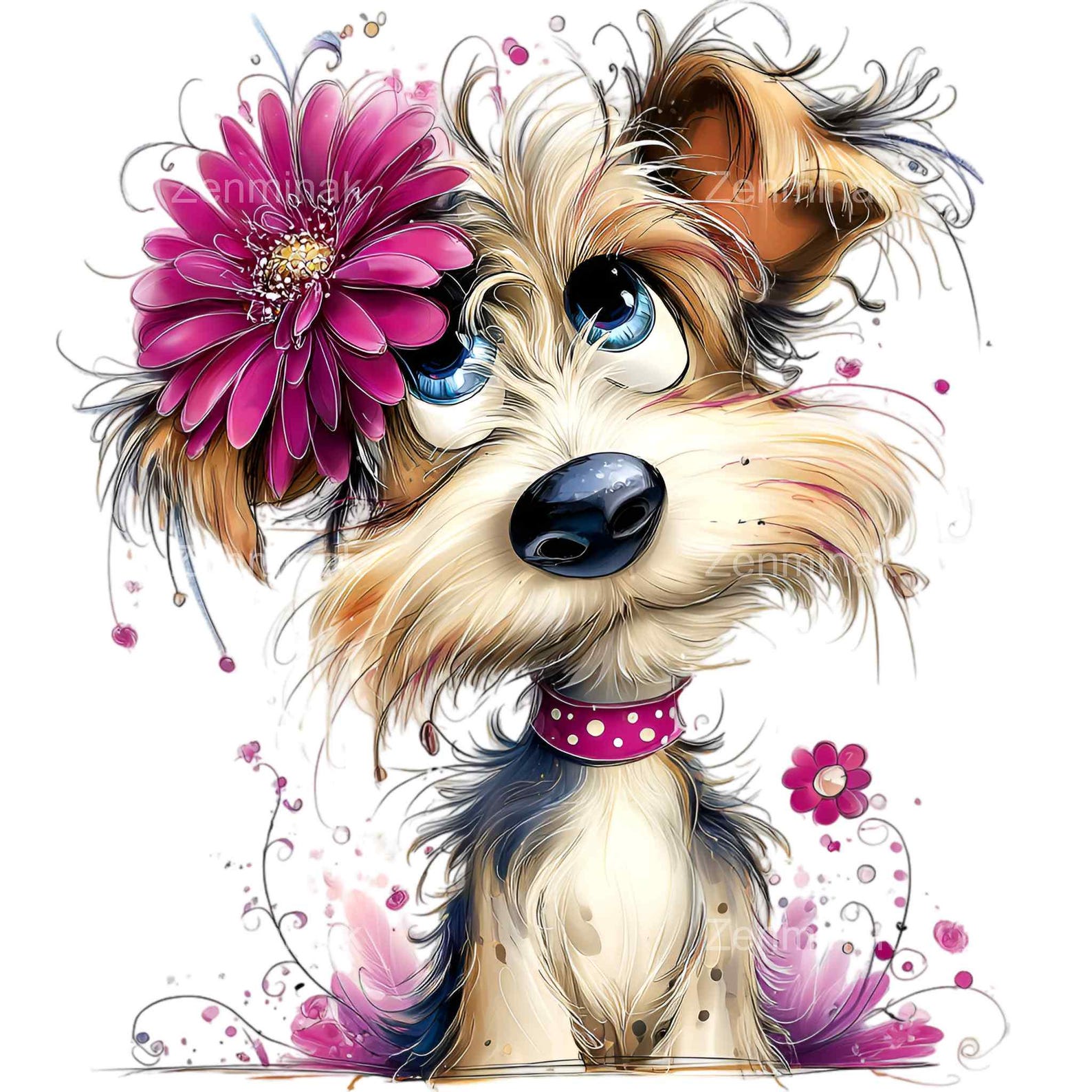 16 PNG Dog Clipart, Funny Puppy Floral Pet Kids Sublimation Cartoon ...