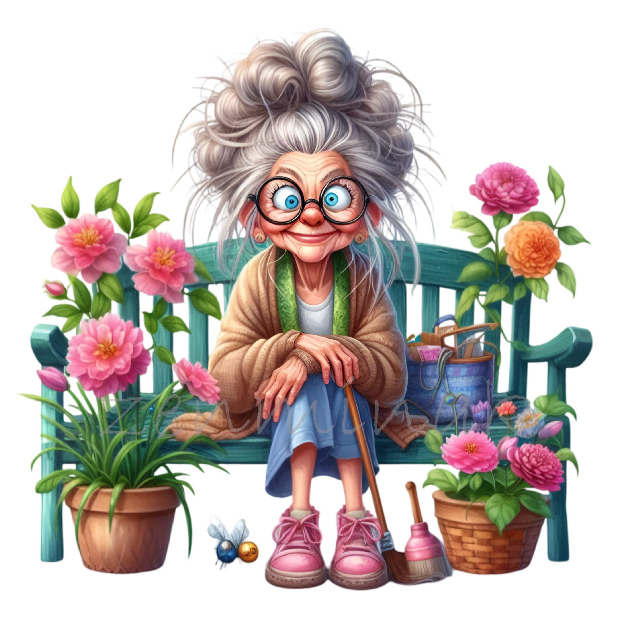 Gardening Grandma With Flowers Clipart 10 PNG - Adorable Cartoon  Grandmother on Bench With Blooming Flowers, Whimsical Garden Illustration -  Etsy
