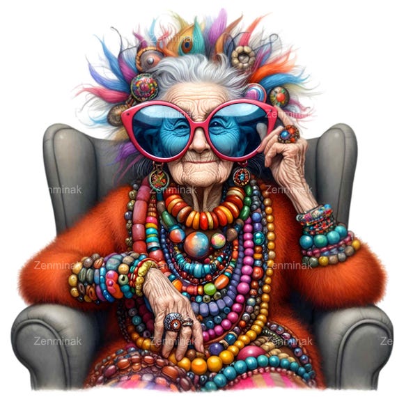 r♡Grandmaです 14 PNG Bejeweled Granny – Funny Grandma PNG – Over-the-top Jewelry