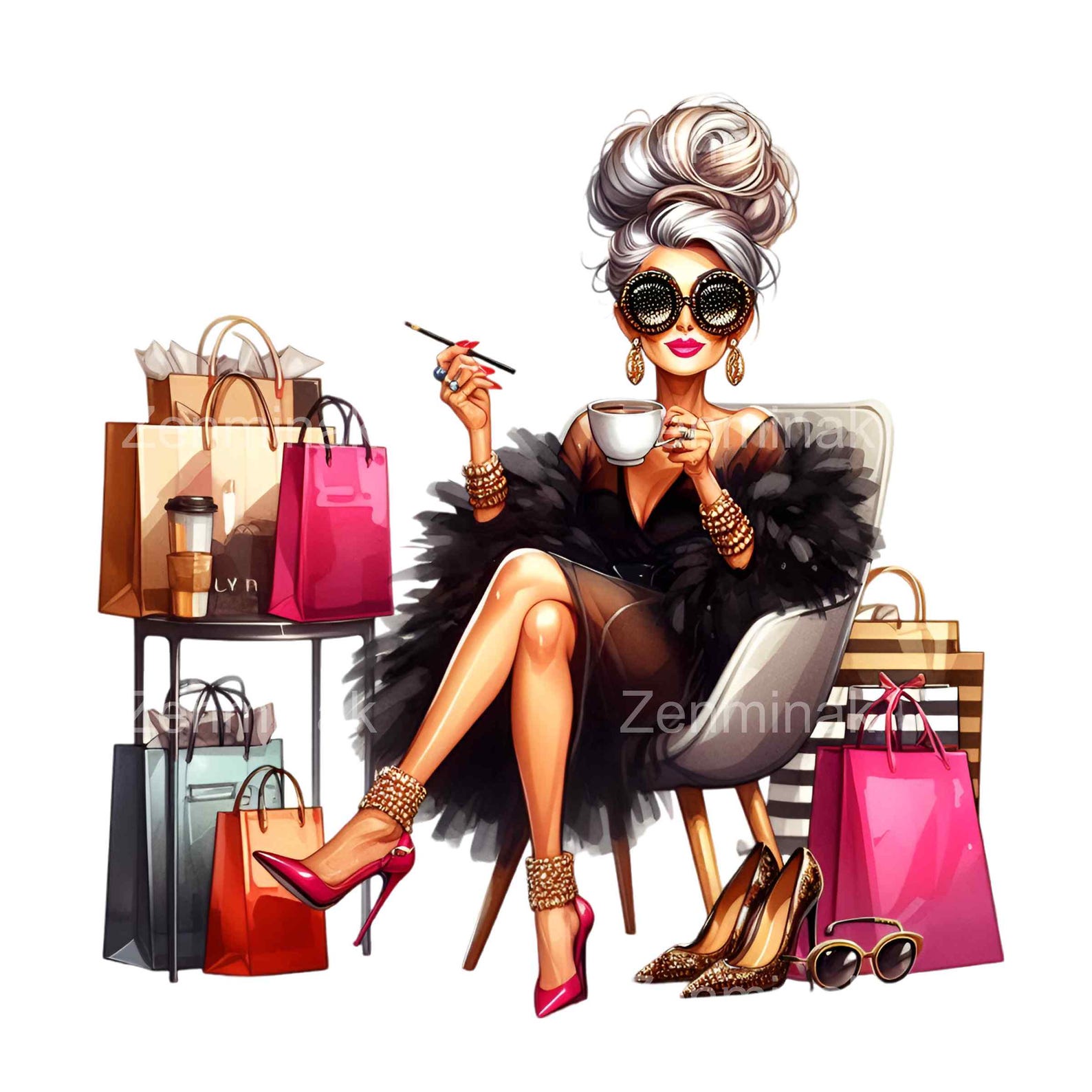 18 PNG Glam Shopping Granny PNG – Funny Fashion Lady With Bags Clipart ...
