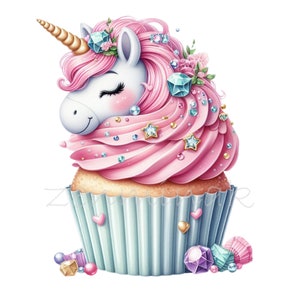 10 PNG Unicorn cupcake clipart – Fantasy dessert PNG – Cute pastel unicorn cupcake art for kids party invites, stickers and crafts