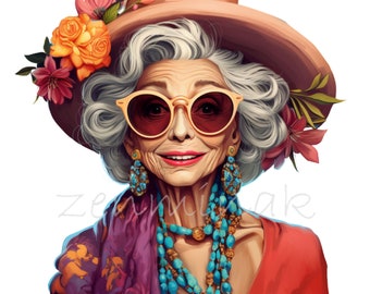 Watercolor Old Ladies Clipart Illustration 20 PNG, Wellness Clipart Sublimation