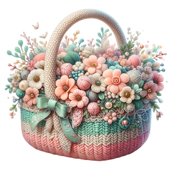 Crochet Clipart, Basket Flowers Clip Art, Mother's Day, 15 PNG Amigurumi, Grandma Gift, Planner, Mom Junk Journal, Card Making, Lovers Gift