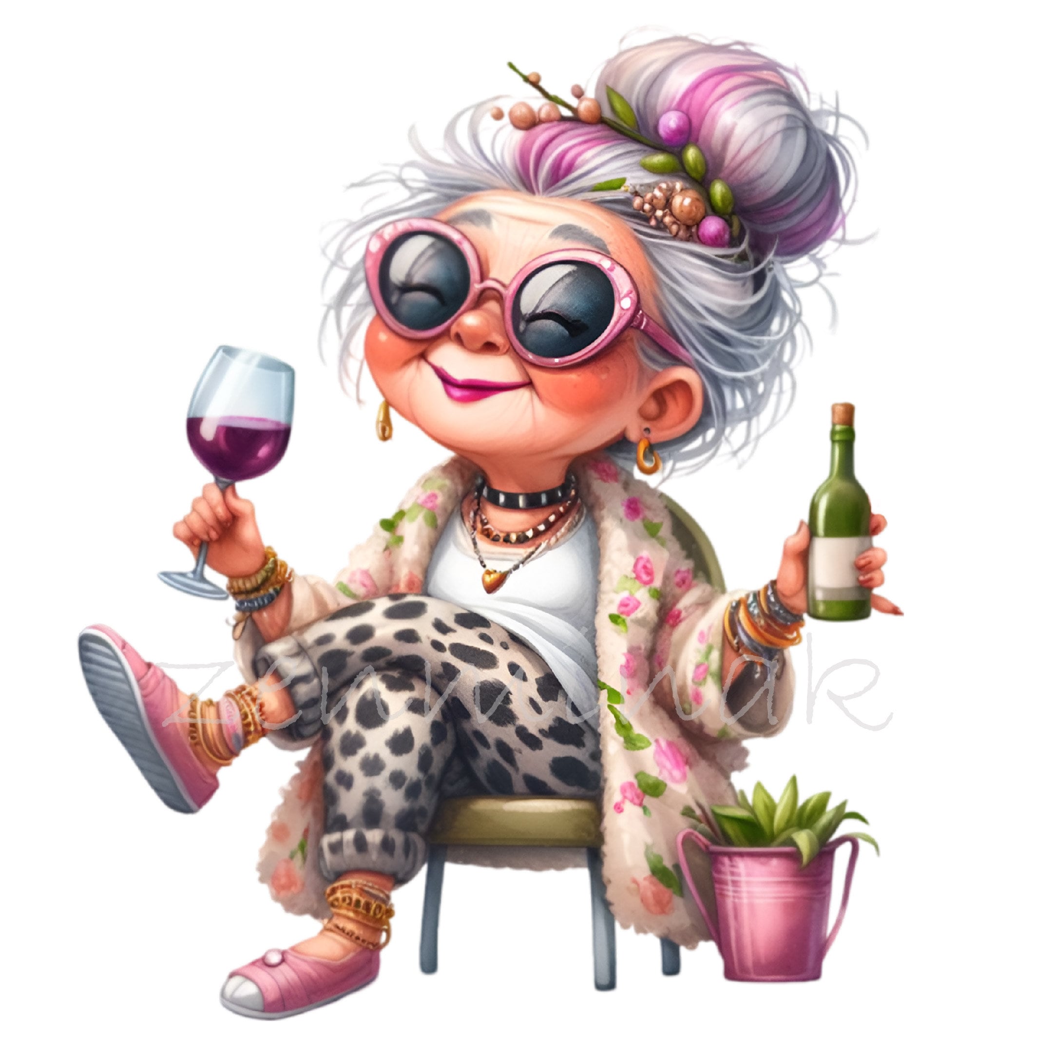 12 PNG Funny Wine Grandma Clipart – Eccentric Lady PNG – Quirky Elderly ...
