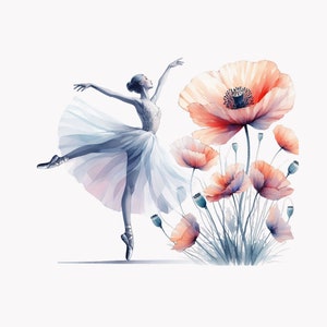 Ballerine PNG, clipart coquelicot, 10 PNG, clipart fantastique, art mural danseuse de ballet classique, clipart ballet, cadeau pour professeur