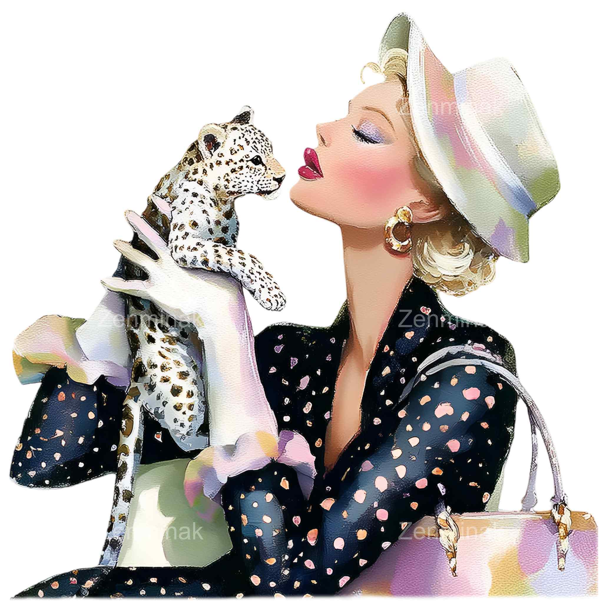 20 PNG Vintage Woman With Leopard, Lady Cheetah Cub Clipart - Etsy