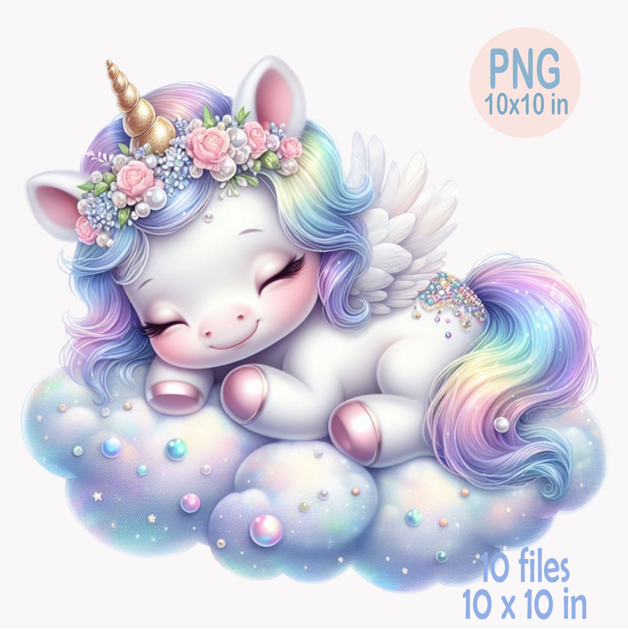 10 PNG Sleeping Unicorn Clipart – Cute Pastel Rainbow Pegasus PNG for ...