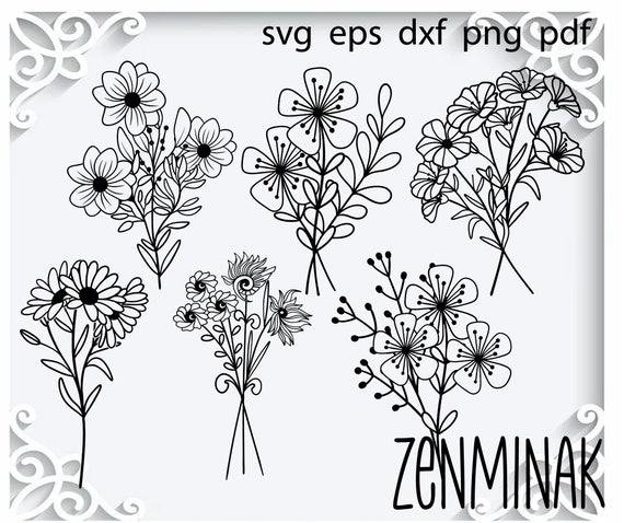 Doodle Flower Svg Wildflower Svg Botanical Svg Doodle Svg | Etsy