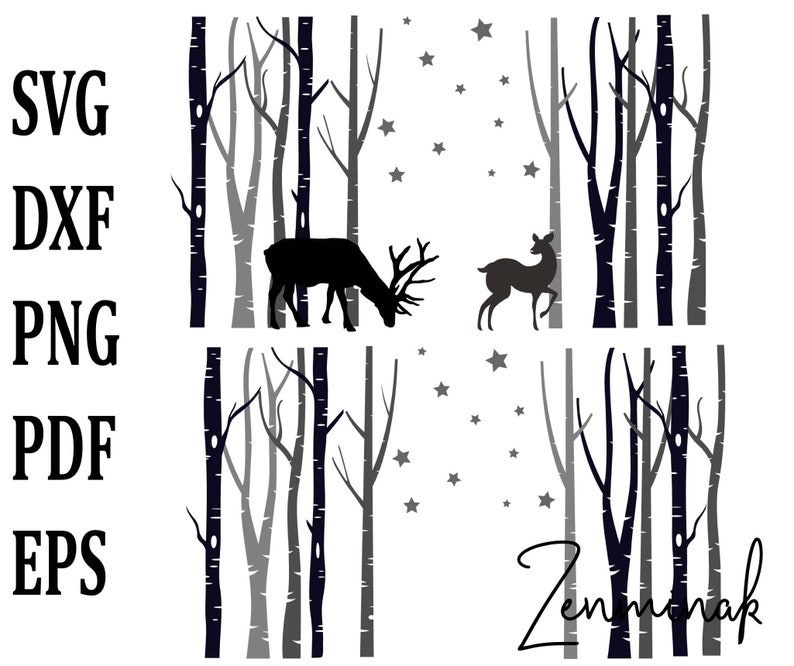 Download Forest scene svg winter deer svg tree landscape svg dxf png | Etsy
