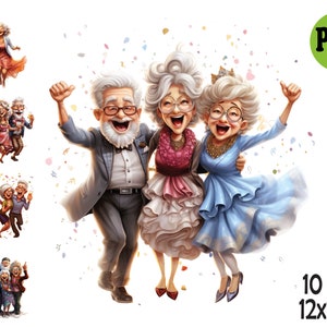 Aquarell alte Leute Party Clipart Illustration PNG, glückliche ältere Menschen Sublimation