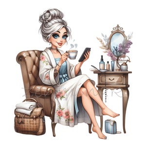 10 PNG Kaffekvinna, Hudvårdsritualillustration, Skönhetsfåfänga Clipart