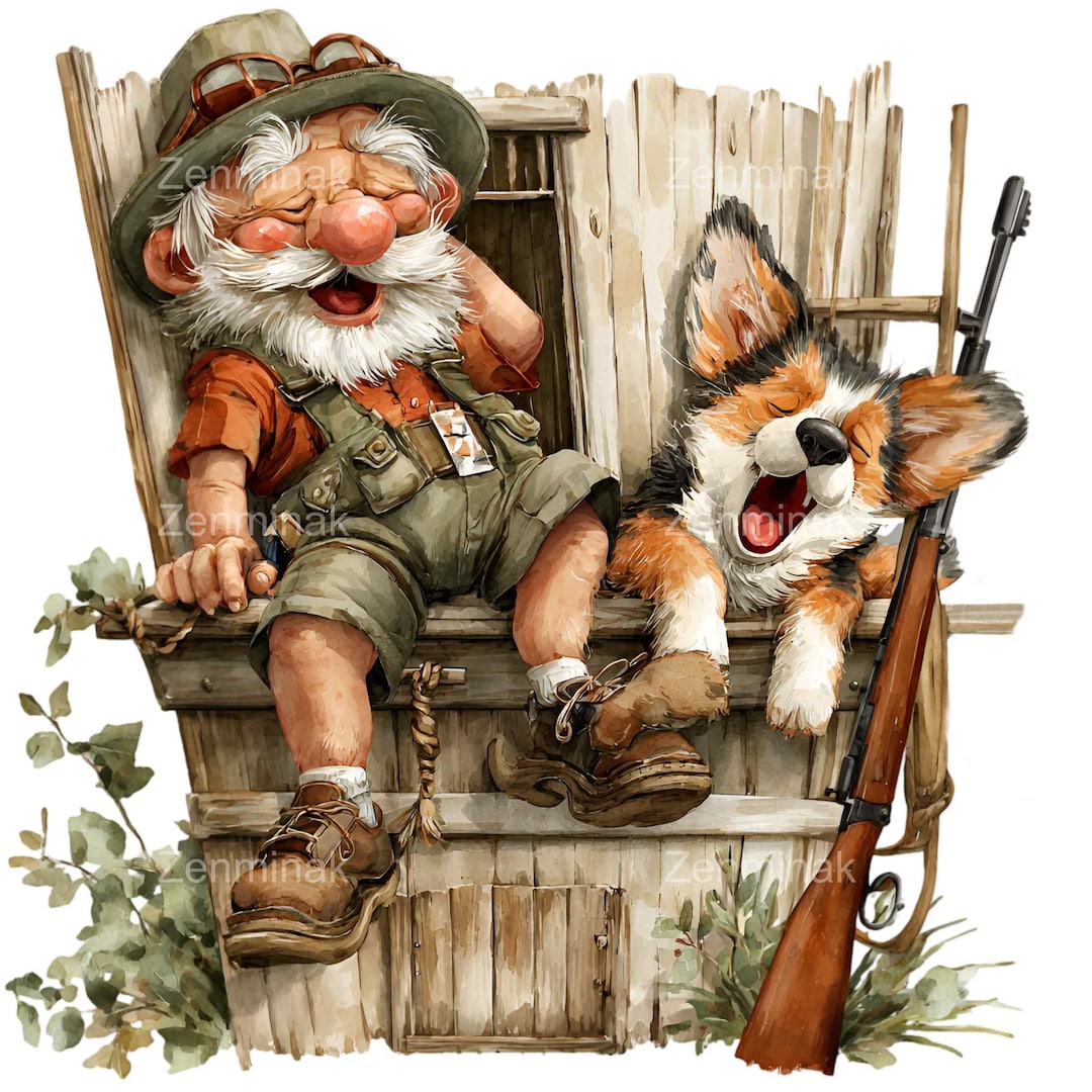10 PNG Funny Hunter and Dog Clipart – PNG Old Man With Corgi