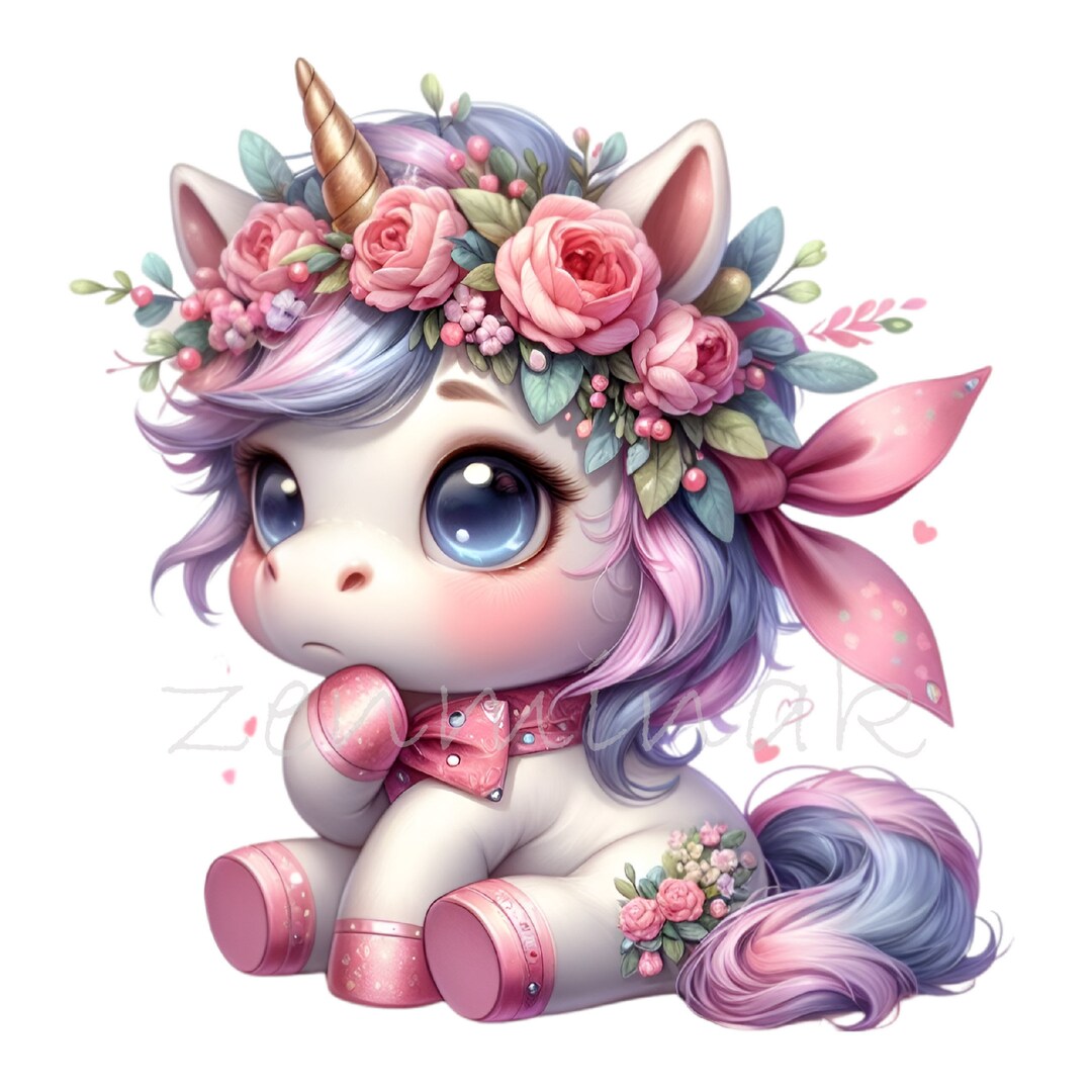 10 PNG Floral Baby Unicorn Clipart, Pink Rose Pony Pastel Nursery Wall ...