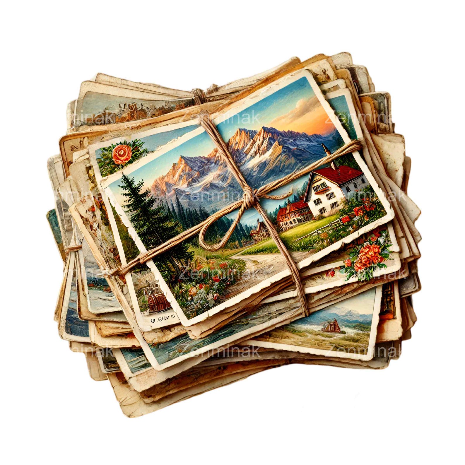 15 PNG Vintage Postcards Stack Ephemera Clipart, Antique Paper Junk ...
