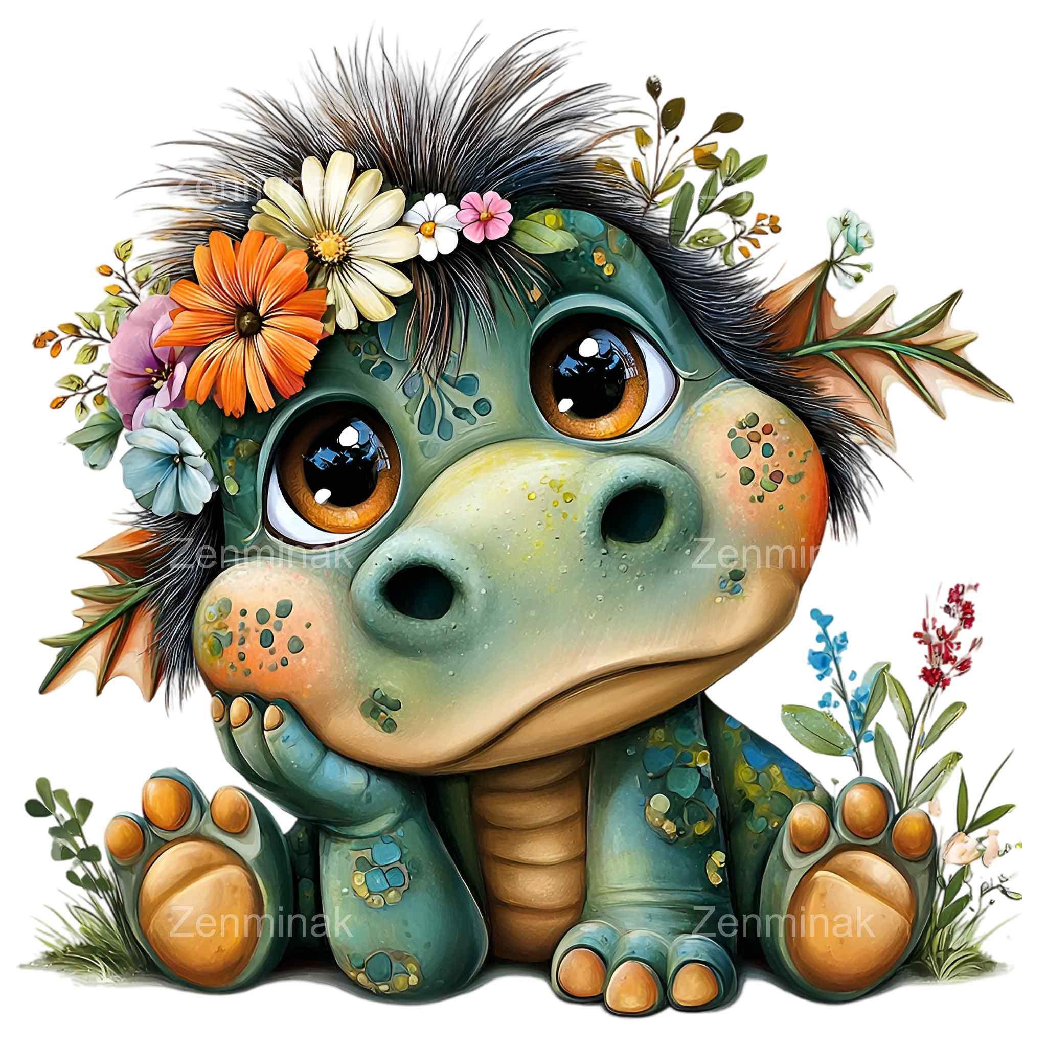 15 PNG Spring Dinosaur Clipart, Fantasy Animal Illustration, Floral ...