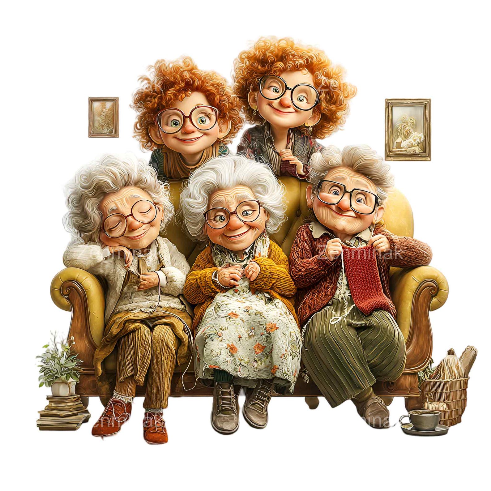 12 PNG Knitting Grandma Group Clipart – Funny Senior Ladies PNG ...