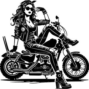 4 Biker Girl SVG Cut File - Donna alla moda su motocicletta Clipart - Arte digitale vettoriale per progetti Cricut