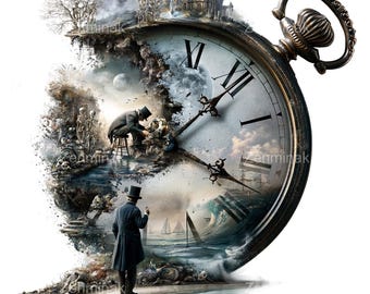 15 PNG Steampunk Pocket Watch Surreal Time Travel Clipart