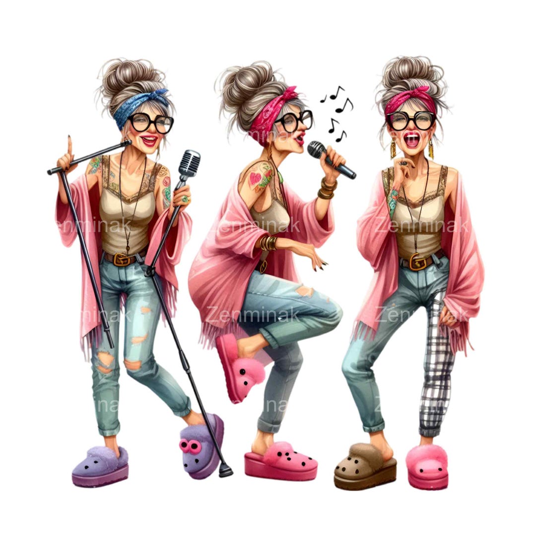 14 PNG Funny Singing Grandma PNG Clipart – Cartoon Senior Woman With ...