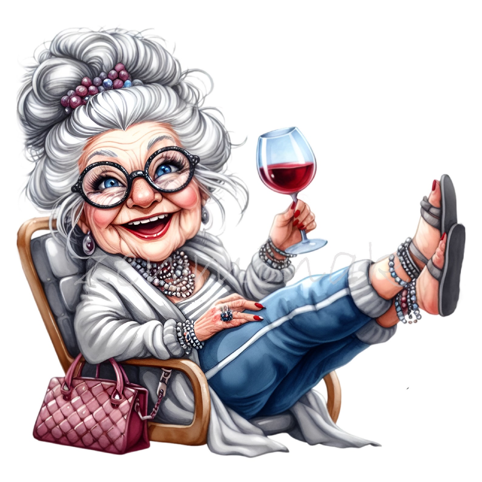 12 PNG Funny Wine Grandma Clipart – Eccentric Lady PNG – Quirky Elderly ...
