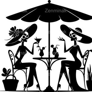 6 SVG de damas de verano SVG: Archivo de corte de mujeres elegantes bajo sombrilla: clipart de patio de cócteles para camisetas, tarjetas, manualidades para fiestas de Cricut