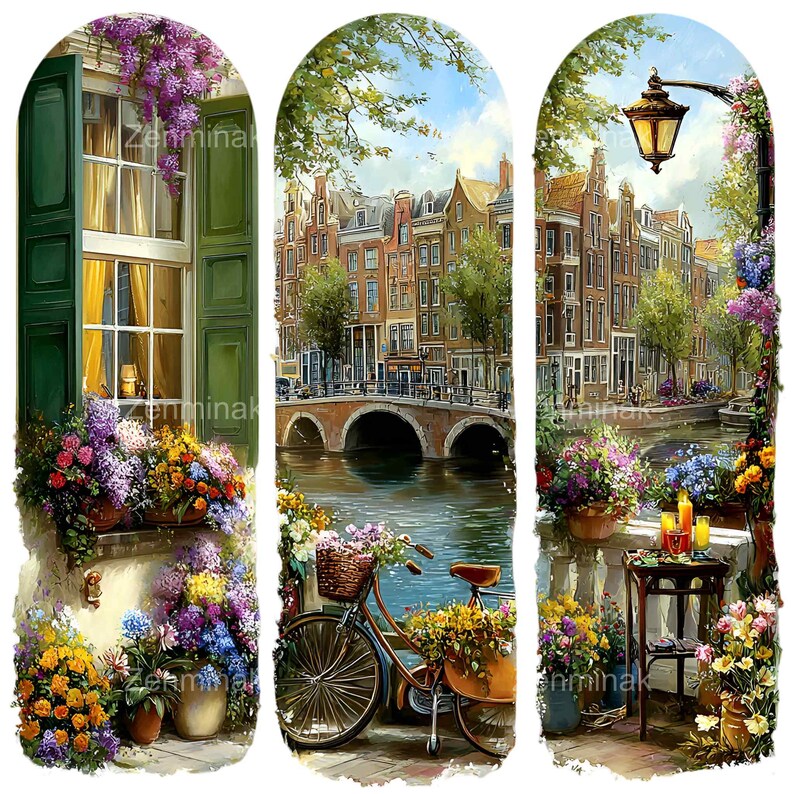 10 PNG Amsterdam Canal Landscape Clipart, European Travel Flower Window ...