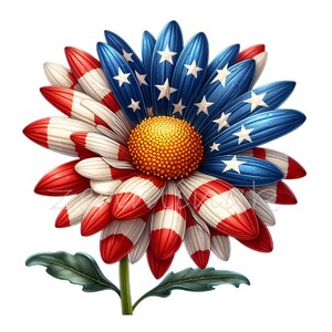 Patriotic Daisies Clipart, 10 PNG American Flag, Veterans Day, Freedom