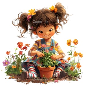 Giardinaggio Ragazza PNG Clipart - 15 Adorabile Bambina che Pianta Fiori nel Giardino Primaverile - Illustrazione Carina per Decorazioni e Artigianato per Bambini