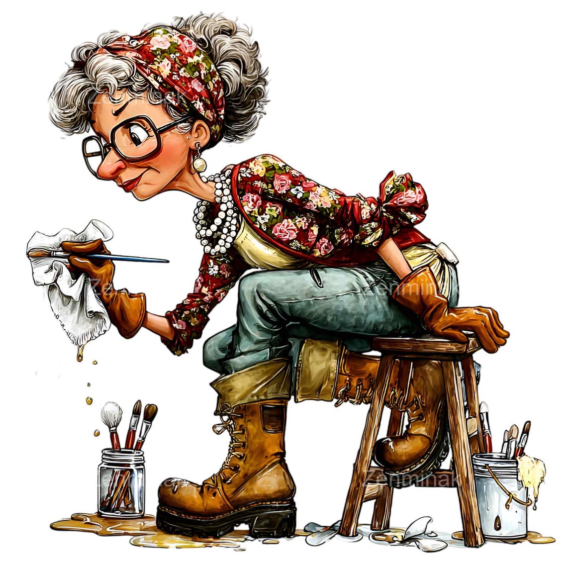Whimsy Clean 16 PNG Funny Grandma Clipart – Cleaning Lady PNG – Whimsical Senior ...