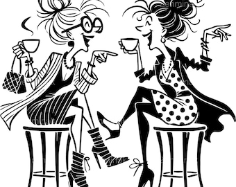 5 Trendy Coffee Ladies SVG, Funny Cartoon Women Clipart, Fashionable Friends Cut File for Cricut and Silhouette