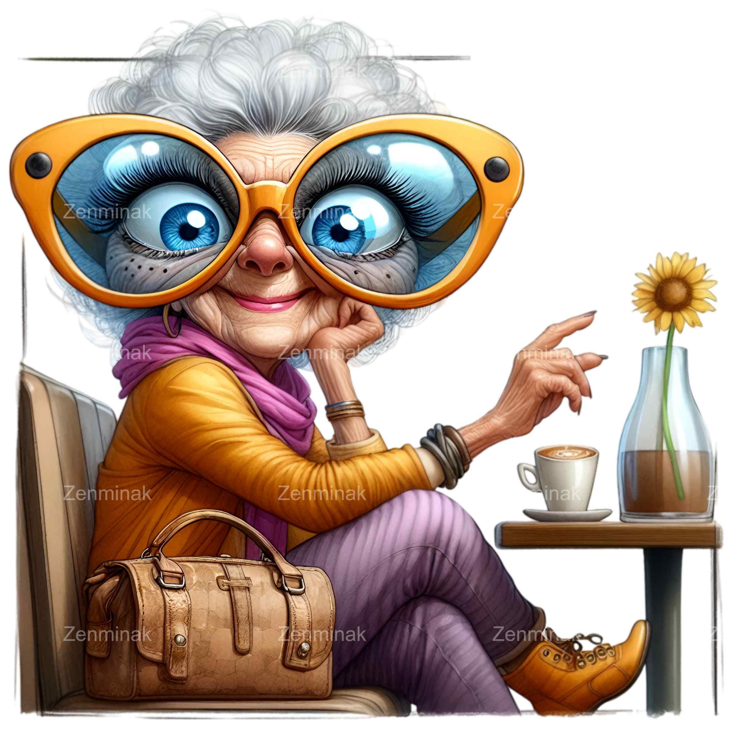 14 PNG Grandma Coffee Clipart, Floral Old Lady Illustration - Etsy