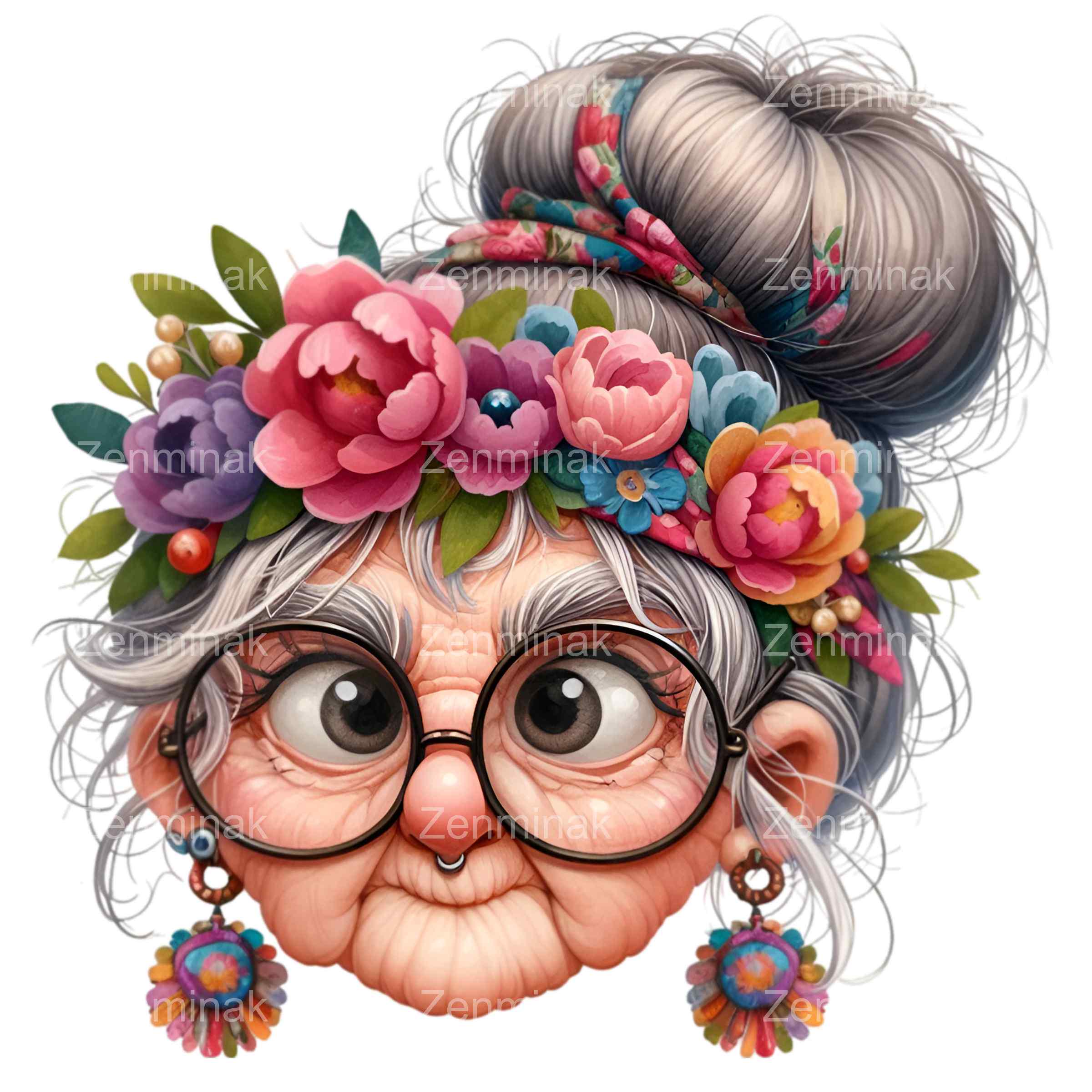 12 PNG Flower Granny Clipart – Senior Lady PNG – Whimsical Character ...