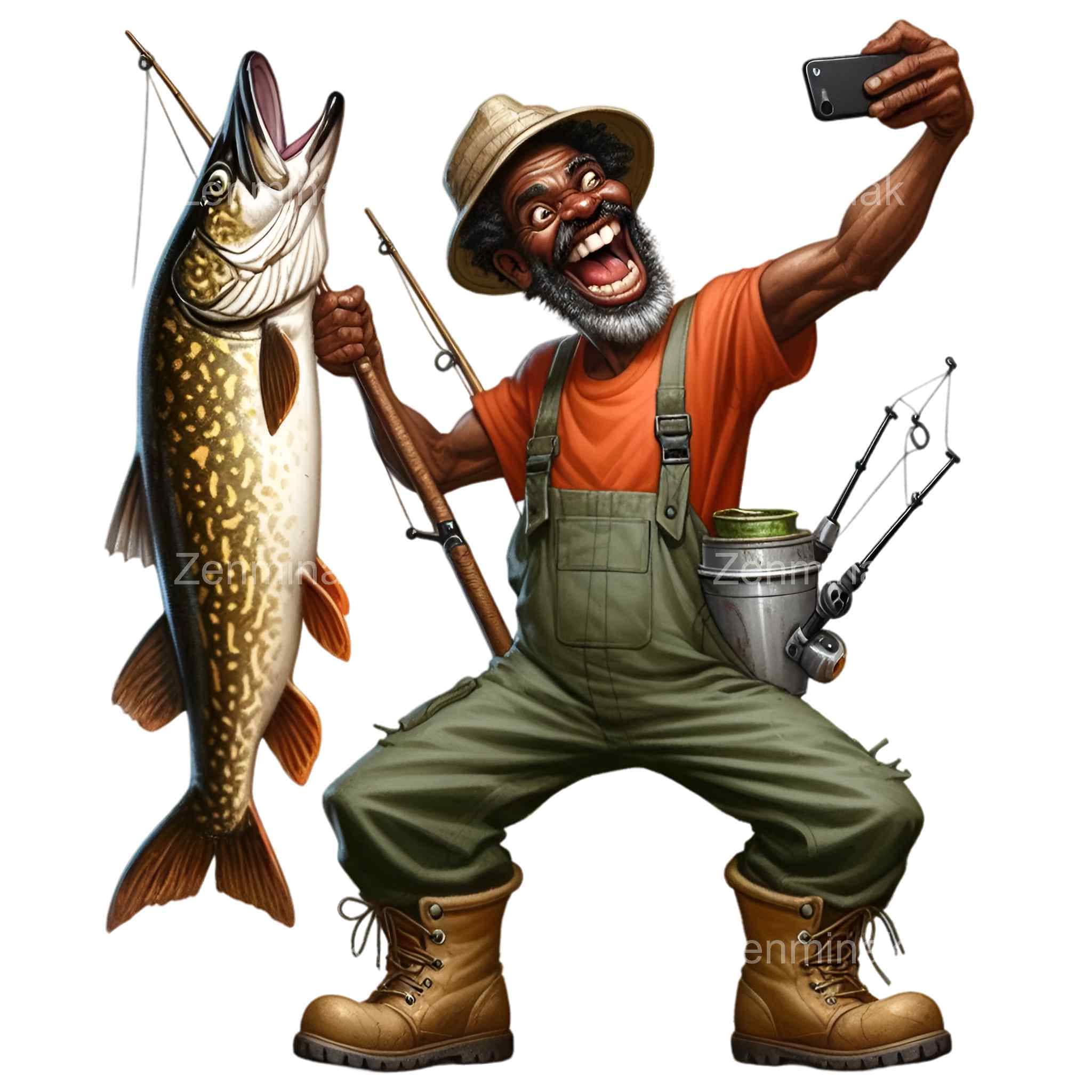 15 PNG Fishing Man Clipart, Funny Fisherman Caricature Art - Etsy