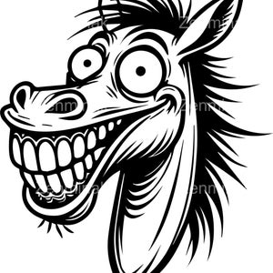 5 SVG gesneden Crazy Horse SVG-bestand – grappige cartoon paard gezicht met grote tanden en wilde ogen – Cricut clipart voor humor Shirts & Crafts