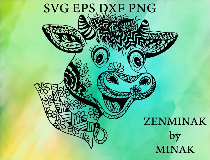 Download Baby Cow Svg Mandala Heifer Smiling Face Silhouette Etsy