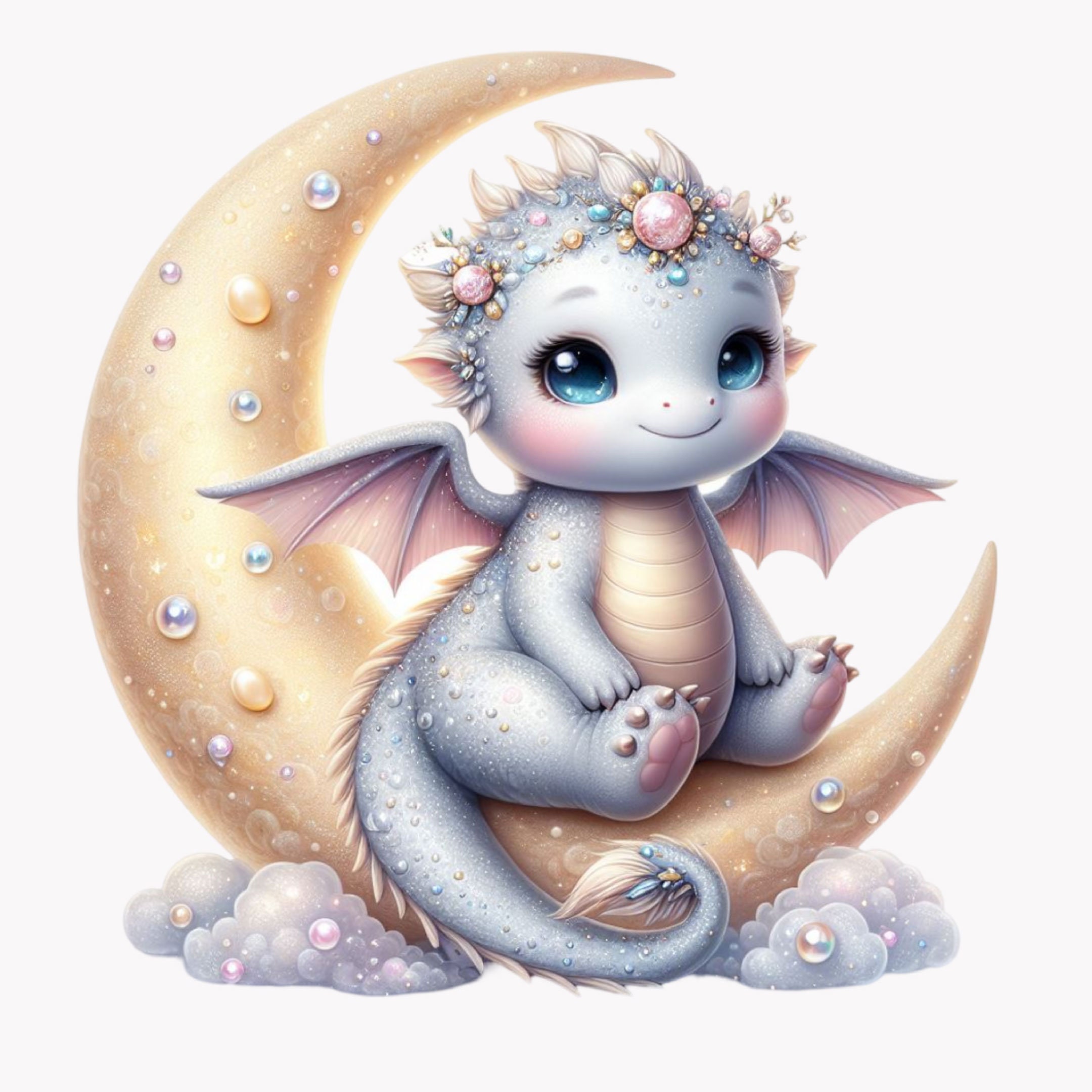 10 PNG Baby Dragon Clipart – Cute Fantasy With Moon and Flowers for ...