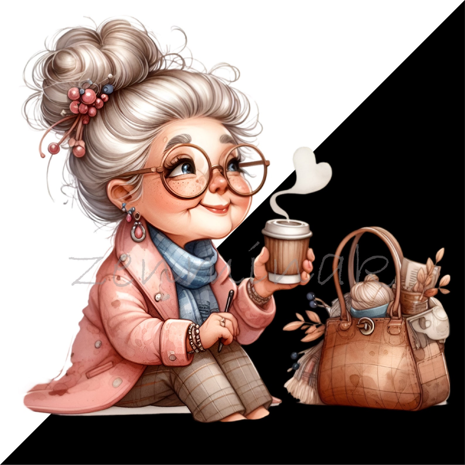 Senior Lady Drinking Coffee 12 PNG Funny Comics Grandma Cartoon ...
