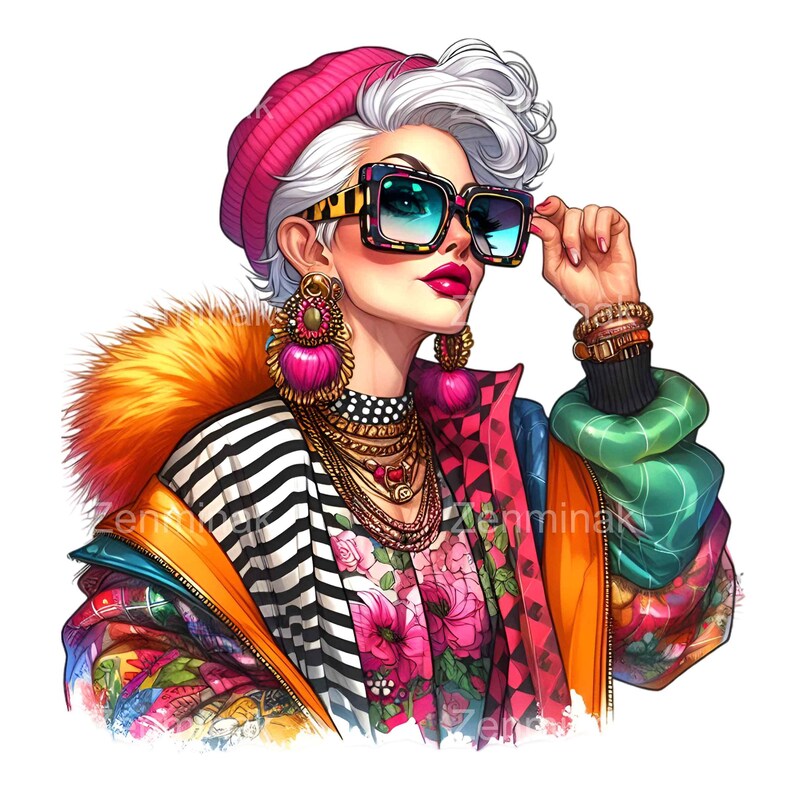 20 PNG Funny Grandma Clipart – Senior Woman PNG – Trendy Retro Portrait ...