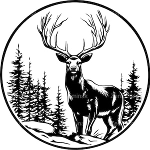 4 cervi nella foresta SVG, file di taglio della silhouette di cervo maestoso, arte lineare di animali del bosco per Cricut e artigianato fai da te