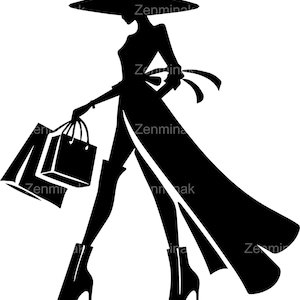 5 Elegante Mode SVG, Stilvolle Frau Silhouette mit Einkaufstüten, Digital Cut Datei für Kunsthandwerk und Bekleidung