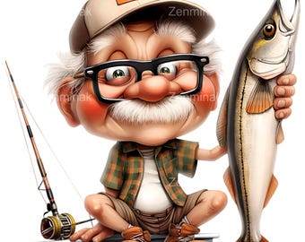 16 PNG Funny Fisherman Clipart – Old Man With Fish PNG – Grandpa