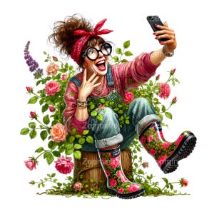 15 PNG Funny Gardening Lady PNG Clipart – Woman With Flowers Taking ...