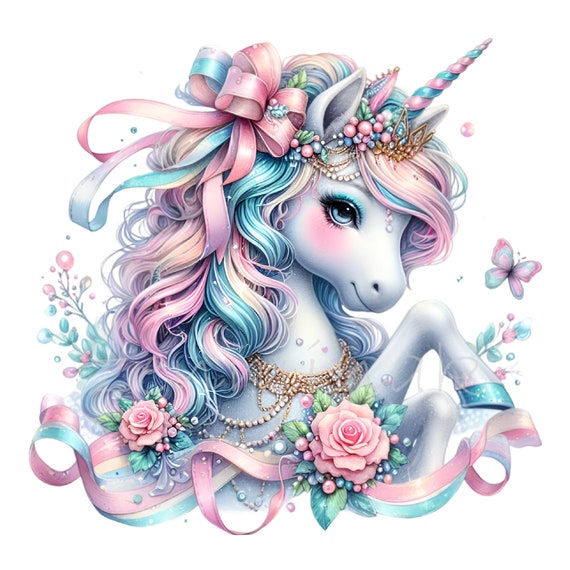 ユニコーンのクリップアート、10枚のPNG水彩レインボー、踊る