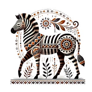17 PNG di zebra tribale africana, clipart di animali etnici, design di sublimazione culturale per progetti artistici e artigianali