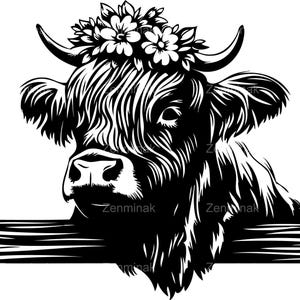 4 SVG Highland Cow With Flower Crown SVG – Farmhouse Silhouette Clipart ...